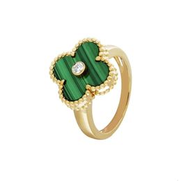 Fanjia New V Gold High Edition 18k Lucky Four Leaf Grass Series Ring Women's Full Diamond Agate Natural White Shell Ring