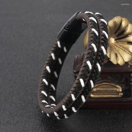 Charm Bracelets 2023 Simple Handmade Multi-layer Leather Woven Bracelet Men's Alloy Magnetic Clasp Jewelry Wholesale Drop