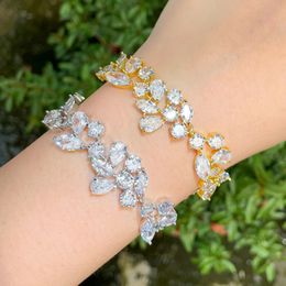 Luxury Charm 18k Gold Leaf Tennis Bracelet Designer for Woman Party AAA Cubic Zirconia Copper Silver Diamond Womens Bridal Engagement Wedding Bracelets Jewellery