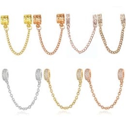 Charm Bracelets Buipoey Fashion Rose Gold Daisy Pattern Shiny Zircon Safety Chain Fit 3mm Snake Beads Bracelet Bangle Jewelry Gift216c