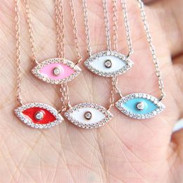 Turkish evil eye necklace 5 colors 100% 925 sterling silver jewelry lovely eye charm lucky girl gift fine silver chain collar jewe246G