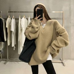 Women's Sweaters Oversize Fashion Women 2023 Autumn Winter Pullovers Korean Knitwears Long Sleeve V-neck Knit Top Ladies Sweater Jumper