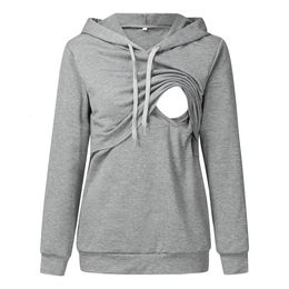 Umstandsoberteile T-Shirts Damen Umstands-Still-Hoodie-Sweatshirt Hoodies Langarm-Still-Schwangerschafts-Top mit Känguru-Taschenkleidung 231006