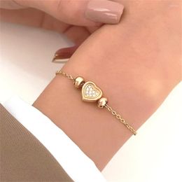 Link Bracelets Korean Fashion Heart Rhinestone Bead For Women Crystal Inlaid Zircon Metal Charm Bracelet Party Jewellery Accessories