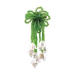 Designer Luxury Brooch Mori Style Small Fresh Pearl Lily of the Valley Rice Bead Tassel Brooch Sweet Temperament Fashionable Corsage Clothing Accessories Female