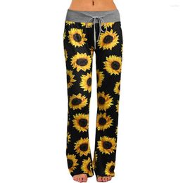 Women's Pants Womens Comfy Stretch Sunflower Print Drawstring Palazzo Wide Leg Women High Waist 2023 Autumn Winter