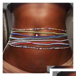 Belly Chains Belly Chains Boho Style Beads Waist Chain Elastic Colorf Beaded Bikini Summer Beach Body Jewellery For Women Girls Wholes D Dhlyc