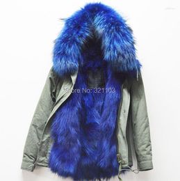 Women's Fur Fashion Warm Women Winter Outerwear Blue Ladies Real Parka Hooded Jacket Coat