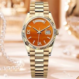 Luxury Gold men Watch Brand Luxury Gold Orange Wristwatches Diamond watches For Man 2813 movement waterproof watch Stainless Steel high quality mechanical Watch