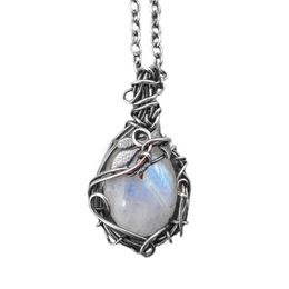 Chains Women Girls Prom Moonstones Necklaces Cocktail Party Jewellery Gift High Quality Vintage Style Silver Colour Pendant Necklace3189