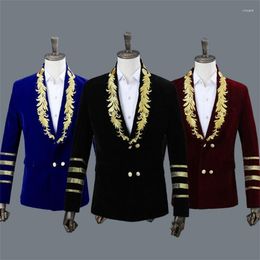 Men's Suits Men Embroidered Designs Stage Costumes For Singers Blazer Dance Double Breasted Clothes Jacket Star Style Dress Punk