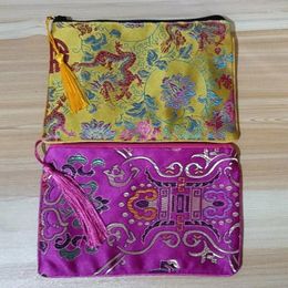 Gift Wrap 2pcs Embroidered Tassel Zip Purse Large Chinese Zipper Makeup Pouch Silk Brocade Women Cosmetic Storage Bags