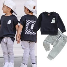 Clothing Sets FOCUSNORM Halloween Toddler Boys Clothes 0 3Y Ghost Print Long Sleeve Pullover Sweatshirts Pants 2Pcs 231007