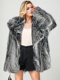 Women's Fur Silver Faux Coat Furry Overcoat Women High Quality 2023 Winter Thick Warm Fluffy Cardigan Jacket Lapel Jaqueta Feminina