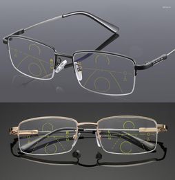Sunglasses Multifocal Progressive Reading Glasses Men Anti Blue Ray Titanium