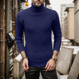 Men's Sweaters Ribbed Turtleneck Sweater For Mens Slim Fit Knitted Pullover Solid Colour Bottom Shirt Blouse Male Clothing Jumper Tops