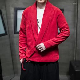 Ethnic Clothing Japanese Kimono Coat Fashion Men's Wool Knitted Jacket Chinese V-neck Cardigan Korean Casual