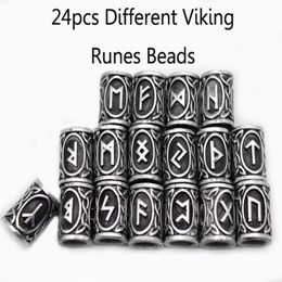 24pcs Top Silver Norse Viking Runes Charms Beads Findings for Bracelets for Pendant Necklace Beard or Hair Vikings Rune Kits255D