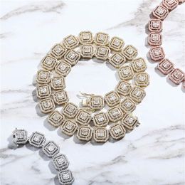 New Fashion 13mm 18 22inch Gold Plated Bling CZ Cubic Square Tennis Cuban Chains Necklace Bracelet Jewellery for Men WomenHip Hop Je263q