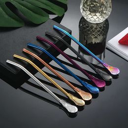 Rainbow Stainless Steel Drinking Straw Spoon Stirring Detachable 185mm Metal ECO Friendly Barware Kitchen Tools Water Juice Milk Tea Coffee Party Cocktail Philtre