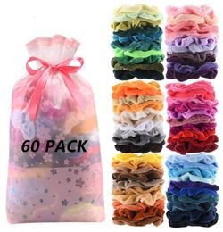 60pc Velvet Scrunchies Women Elastic Hair Rope Ties Ponytail Hair Holder Bands Rubber Band Women Girls Ties Rope Acces2137569