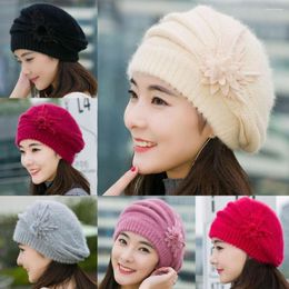 Berets Fashion Womens Flower Knit Crochet Hat Winter Warm Cap Beret For Women