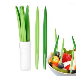 Forks 10PCS Fruit Fork Picks Leaf Shaped Green Small Decorative Toothpick For Strawberries Portable Dessert