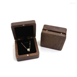 Jewellery Pouches Black Walnut Square Necklace Display Organiser Box Pendant Gift Packaging Wooden