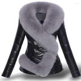 Women's Fur Luxurious Fashion Leather Jacket Women Motorcycle Short Faux Collar Slim Thick Warm Coat Overcoat Winter Parkas