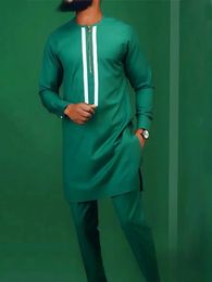 Men's Tracksuits Middle East Ethnic Style Fashion Green Banquet Men's Long Sleeve Shirt Two Piece Casual Suit Dashiki Men Vetements Hommes Clot 231006