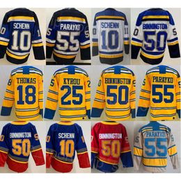 Mens Hockey 10 Brayden Schenn Jerseys Reverse Retro 18 Robert Thomas 25 Kyrou 50 Binnington 55 Colton Parayko Winter Classic Heritage Embroidery Blue White Yellow