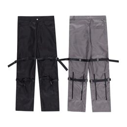Cargo Pants Back Zipper Knee Sashes Grey and Black Colour for Male Straight Baggy Casual Waterproof Trousers254T