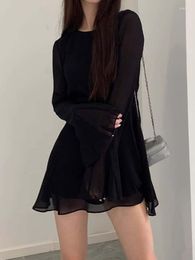 Party Dresses Bodycon Black Y2k Mini Dress Women Elegant Slim Sexy Even Office Lady Backless Korean Fashion Autumn Vestido
