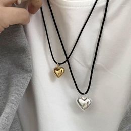 Pendant Necklaces Trendy Woven Rope Heart Women Korean Simple Metal Love Gold Color Neck Chains Girls Vintage Jewelry Gifts
