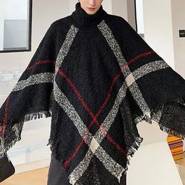 Scarves Mens Spring Autumn Shawl Lady Knitted Wrap Plaid Pullover Cloak Loose Turtleneck Sweater Fall Winter Poncho Capes 231007