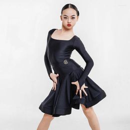 Stage Wear Latin Dance Costumes Children'S Competition Clothing For Girls Long Sleeved Practise Dress Split Skirt Suit DN12739