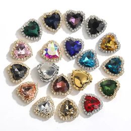 Glass Heart Shape Glass Rhinestones With Claw Sew On Crystal Stone Metal Base Buckle For Clothes Strass Diamond Sewn Rhinestones 231007