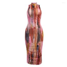 Casual Dresses Summer Sleeveless Off Shoulder Long Dress For Women Mesh Sexy Colour Tie Dye Bodycon Party Club Streetwear Backless Pink