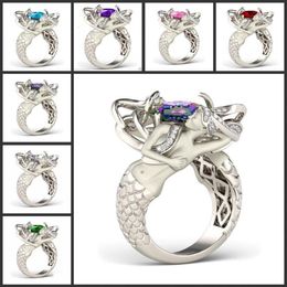 Size 5-10 Mystic Rainbow Topaz Colorful CZ Diamond 925 Sterling Silver Charming Mermaid Band Ring Special Gift Unique Design Fashi2239