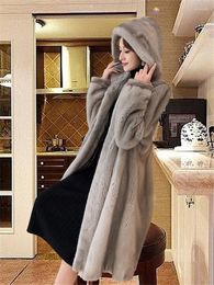 Women's Fur Mink Coat Women 2023 Winter Fashion Long Thick Loose Hooded Warmth Clothing