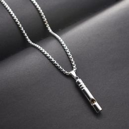 Pendant Necklaces Whistle Necklace Hip-hop Personality Trendy Men's Simple Cool Flute Can Blow Creative Metal Chain288F