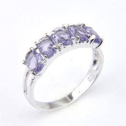 LuckyShine New Arrival Full New Oval 5- Stone Natural Amethyst 925 Sterling Silver Plated For Women Charm Gift Idea Rings Shi3155