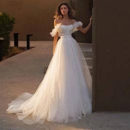 Princess White Off The Shoulder Wedding Dress Long Ruffles Sleeves Garden Appliques Bridal Gowns Robe De Mariage Ball Gowns Plus Size