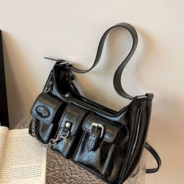 wholesale shoulder bags large-capacity multifunctional women motorcycle bag punk style black leather handbag niche design pocket chain fashion backpack 8931#