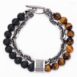 Strand Classic Natural Stone Beaded Bracelet Metal Chain Energy Men Women Bracelets Jewellery