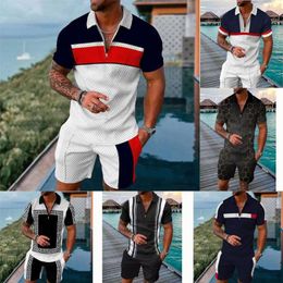 clothing Men's Tracksuits new summer 2 Piece Pants Set Oversized Floral GEO Zipper Polo Trouser Outfits Summer Streetwear233R