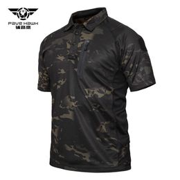 Outdoor Sports Tactical Short Sleeve Polo Collar T-shirt Men Physical Training Hiking Camping Camouflage Fast Dry Thin Military T 213g