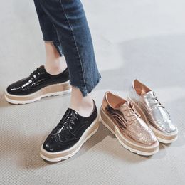 Slippers hollow out full brogue goldsilver bright leather platform shoes square toe oxford flat creepers espadrilles 231006