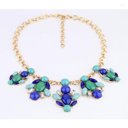 Chains Design Statement Necklace Vintage Blue Resin Pendant Neck Jewelry Fashion Accessories Wholesale Factory