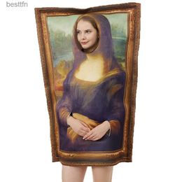 Theme Costume Cosplay Funny Mona Lisa ral Comes Props for Adult Unisex Sponge Jumpsuit Halloween Classic Carnival Fancy Dress Up PartyL231007
